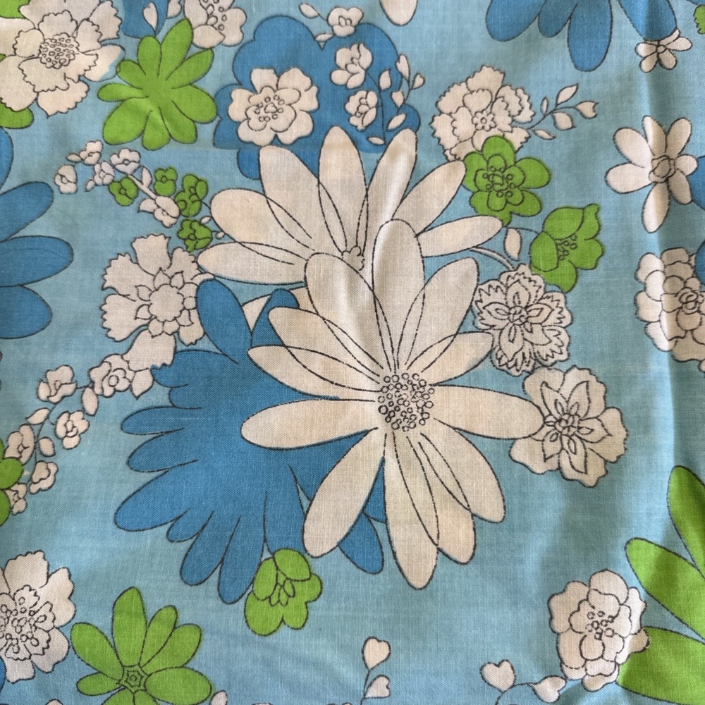 Vintage 60s Pillowcase Flower Power Blue White Green Cannon Mod Funky